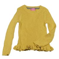 Horčicový rebrovaný trblietavý sveter