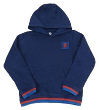 Tmavomodro-červená mikina s potiskem a kapucí 