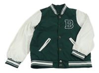 Tmavozeleno-bílá šusťáková jarní baseballová bunda s písmenem 