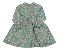 Zeleno-pudrové květované žebrované šaty 