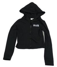 Čierna crop športová mikina s nápisom a kapucňou River Island