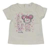 Biele tričko s nápisom a myškou