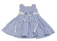 Světlemodro-biele kockované šaty s mašlou