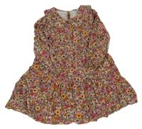 Bielo-ružovo-oranžové kvetované šaty s golierikom F&F