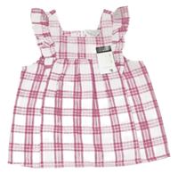 Nové - Růžovo-bílý kostkovaný top s volánky Primark