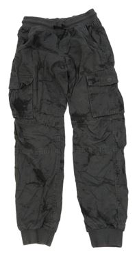 Antracitovo-čierne vzorované plátenné cargo cuff nohavice Chapter young