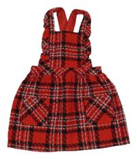 Červeno-čierno-biele kockované vlnené na traké šaty Matalan