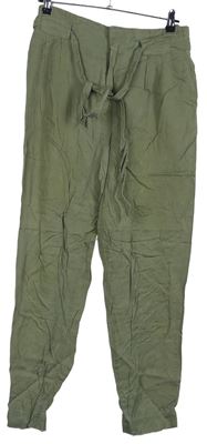 Dámské khaki paperbag kalhoty s páskem H&M