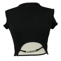 Dámské černé žebrované crop tričko se sponou Bershka 