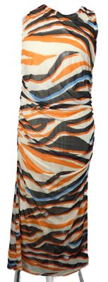 Dámské černo-béžovo-oranžové vzorované tylové midi šaty Very 