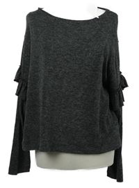 Nové - Dámský tmavošedý melírovaný svetr s volánky Zara 