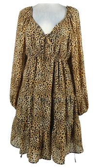 Dámské béžovo-černé vzorované šifonové šaty New Look 