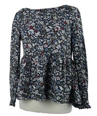 Dámská tmavomodrá kytičkovaná peplum halenka C&A