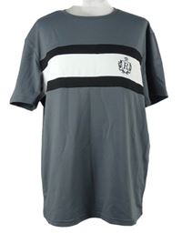 Pánske sivo-čierno-biele pruhované športové tričko s logom Manfinity