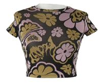 Dámské černo-béžovo-růžové kytičkované pletené crop tričko Bershka 