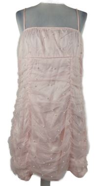 Nové - Dámské světlerůžové tylové šaty s perličkami MissPap 