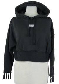 Dámská černá crop mikina s pruhy a kapucí Adidas 