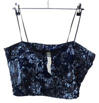 Nové - Dámský tmavomodrý sametový crop top s flitry Primark 