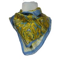 Dámský modro-žlutý vzorovaný saténový šátek