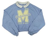Modrá crop mikina s písmenem a golierikom H&M