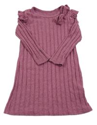 Ružovo-čierne melírované úpletové šaty s mašlou