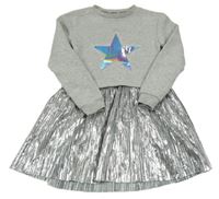Šedo-stříbrné teplákovo/plisované šaty s hvězdou 
