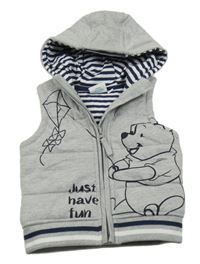 Šedá tepláková zateplená propínací vesta s medvídkem Pú a kapucí Disney