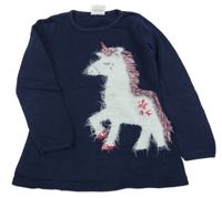 Tmavomodrý dlhý sveter s jednorožcom Topolino