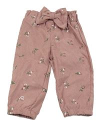 Růžové květinové manšestráky s mašlí 