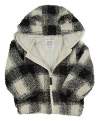 Čierno-biela kockovaná huňatá podšitá prepínaci mikina s kapucí F&F