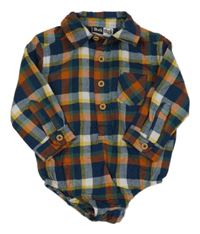 Modro-oranžovo-bílé kostkované košilové body 