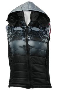 Dámska čierno-sivá šušťáková prešívaná zateplená vesta s kapucňou Yakuza