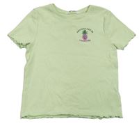 Zelenkavé rebrované crop tričko s ananasom H&M