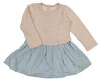Růžovo-žluté pruhované teplákové šaty s lehkou riflovou sukní Mothercare