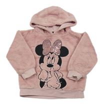 Růžová chlupatá mikina s Minnie a kapucí Disney