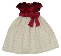 Červeno-smetanové sametovo/organzové slavnostní šaty 