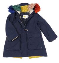 Tmavomodrá šušťáková zimná bunda s barevnou kožešinou na kapuci Mini Boden