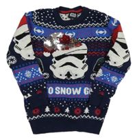 Tmavomodro-modro-biely vzorovaný sveter s flitry - Star wars