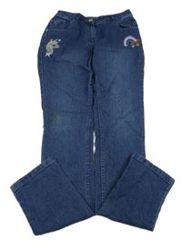 Tmavomodré rifle s jednorožcem a duhou 