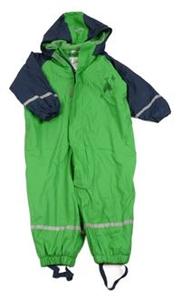 Zeleno-tmavomodrá vodeodolná podšitá kombinéza s teepee a kapucňou