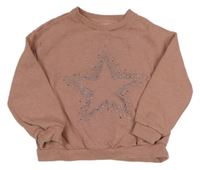 Ružovo-sivá melírovaná mikina s hvězdou z kamínků Next