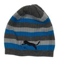 Modro-šedá pruhovaná čepice s výšivkou 