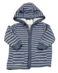 Modro-bílá pruhovaná propínací mikina s kapucí Next
