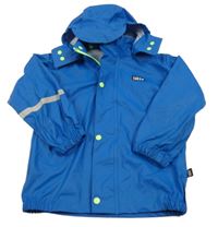 Modrá nepromokavá bunda s potiskem a kapucí 