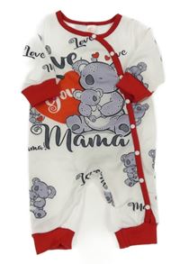 Biely overal s koalami a červeným lemem