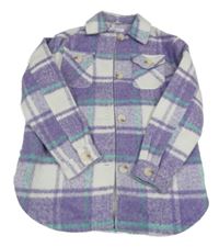 Lila-bílo-zelená kostkovaná košilová bunda Primark