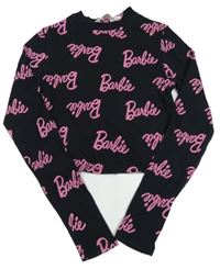 Černé crop žebrované triko s nápisy - Barbie H&M