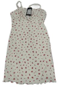 Nové - Smotanové rebrované elastické šaty s kvítky New Look