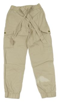 Béžové plátenné cuff cargo nohavice s opaskom Tommy Hilfiger
