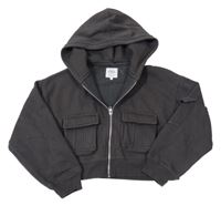 Tmavosivá prepínaci crop mikina s vreckami a kapucňou Zara